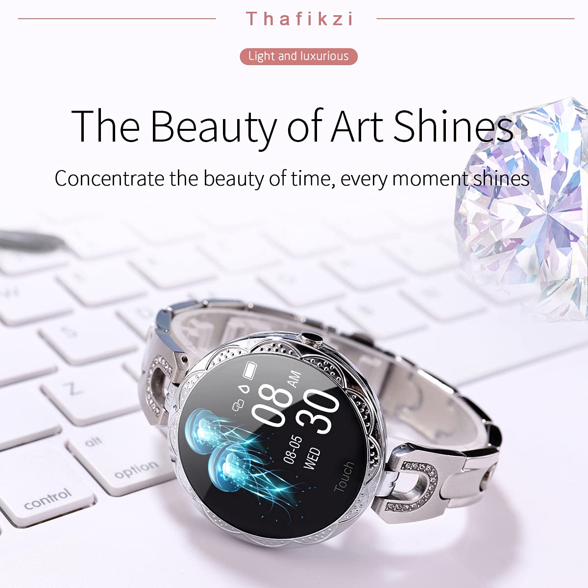 Thafikzi Smartwatch for Women Compatible for Android/iOS Phones. Health and Fitness Tracker with Heart Rate Blood Pressure Bluetooth Remote Photography Female Menstrual Cycle