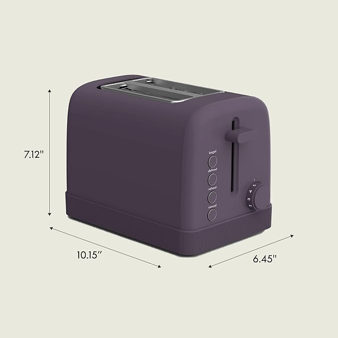 bella 2 Slice Toaster, 6 Setting Shade Control w Reheat, Cancel, Bagel & Defrost Buttons, Removable Crumb Tray, Anti Jam & Auto Shutoff, Auto Centering Guides & Cord Wrap, 900 Watt, Plum