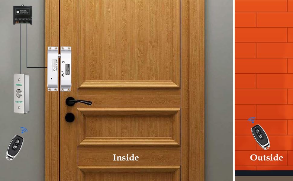 Electric Drop Bolt Lock with 4 Remote Controls Fail Safe Door Access Control Kit with Power Supply and Exit Button Easy DIY Install for Home/Office Security