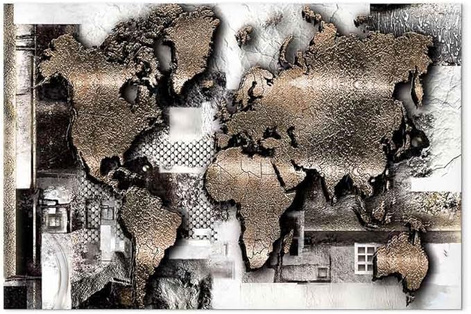 artgeist Canvas Wall Art World Map 24x16 in - 1pcs Home Decor Framed Stretched Picture Photo Painting Artwork Image - Abstract Continents Map World Map k-A-0506-b-a