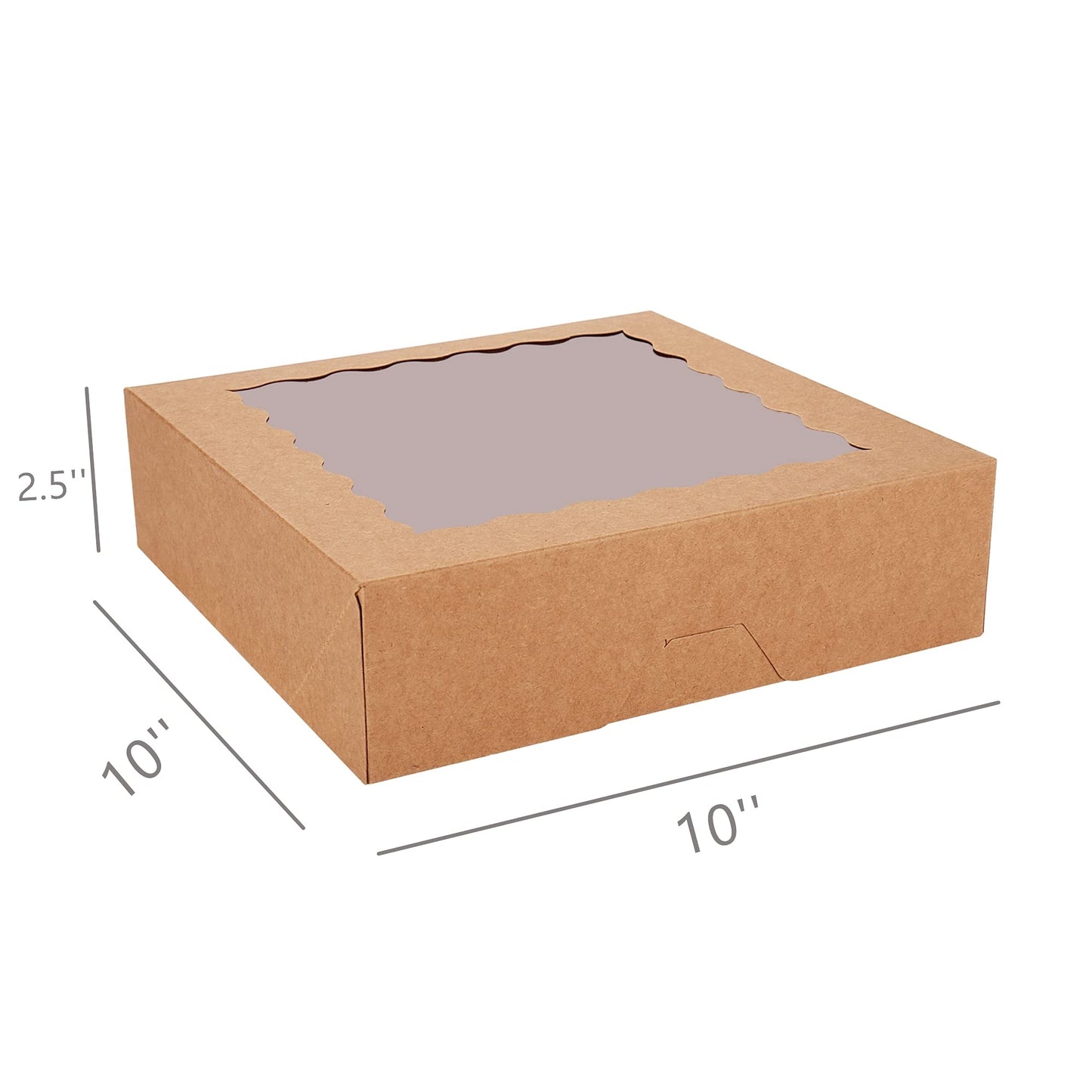 Tcoivs 30-Pack Pie Boxes 10" x 10" x 2.5", Bakery Boxes with Window, Auto-Popup Cookie Boxes for Muffins, Donuts and Pastries (Brown)