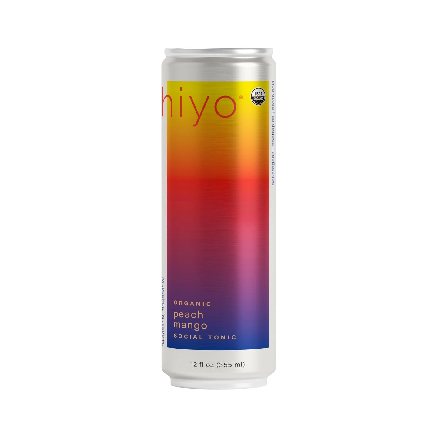 Hiyo Organic Social Tonic - Peach Mango, 12 Fz - N.A. Functional Seltzer, Sparkling Water Crafted With Organic Adaptogens, Nootr