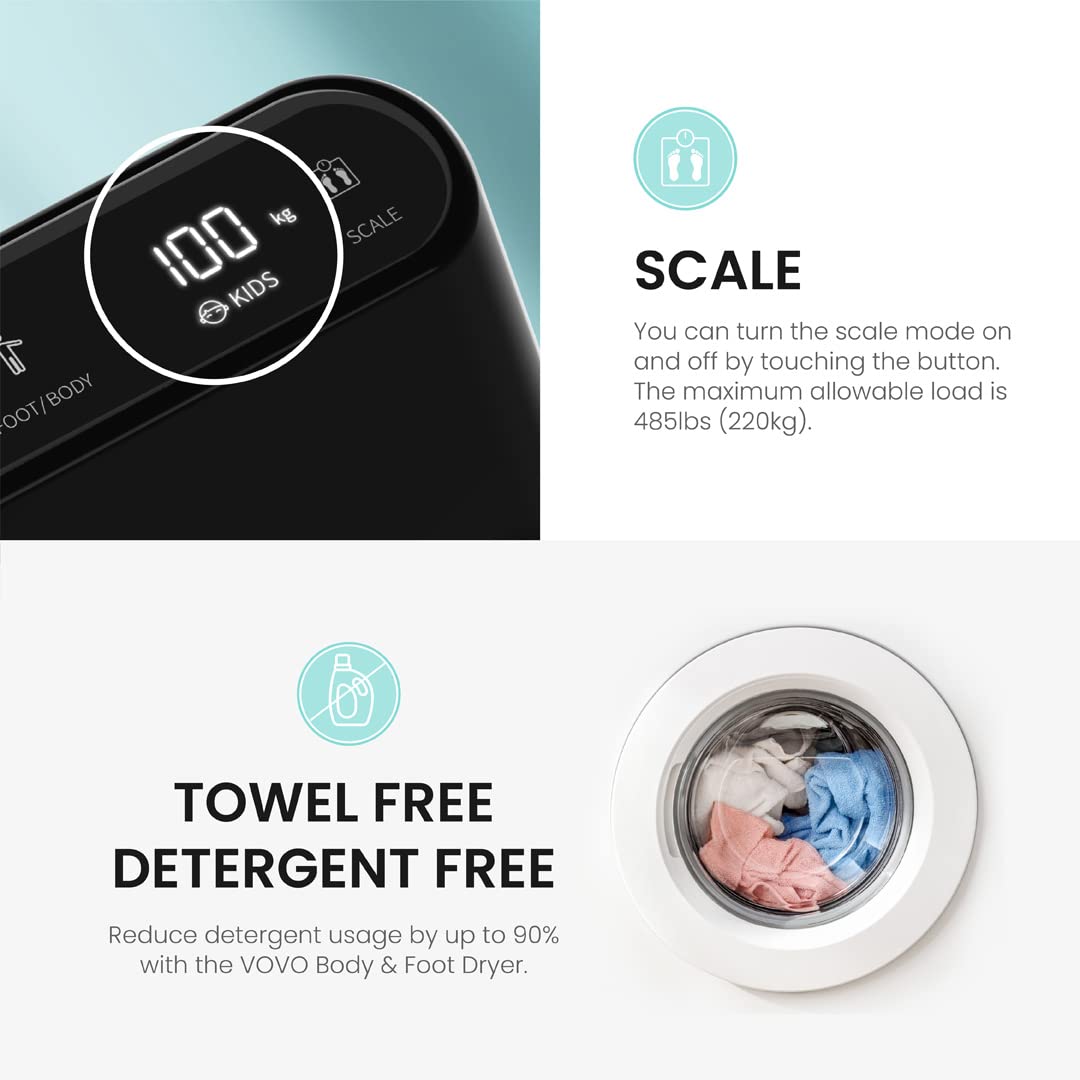 VOVO STYLEMENT BD-7700B Body & Foot Dryer for Bathroom, Temperature & Wind Volume Controlled Dryer with Intuitive Display, Water