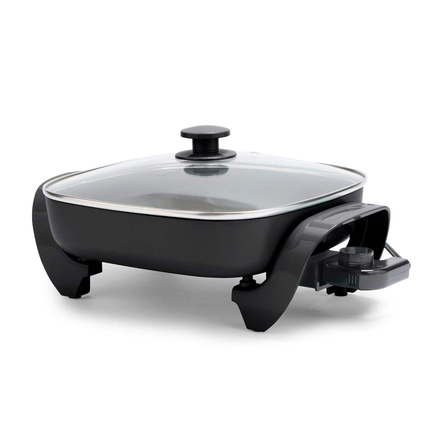 GreenLife 12 5QT Square Electric Skillet, Glass Vented Lid, Ceramic PFAS-Free Nonstick Coated Interior, Adjustable Temperature C