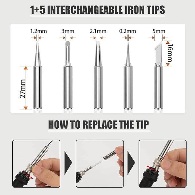 Soldering Iron Kit, 60W Soldering Iron with 5pc Interchangeable Tips, 10-in-1 Adjustable Temperature Solder Welding Tools, Fast Heating, Electronic Repair, 110V, Green