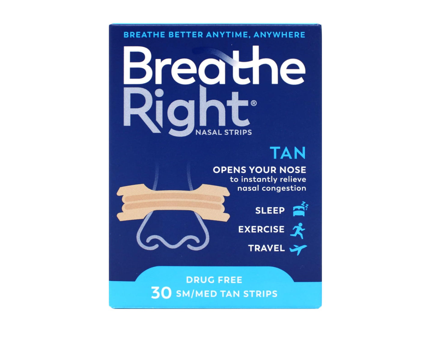 Breathe Right Nasal Strips Original Tan Small/Medium 30 ea (Pack of 3)
