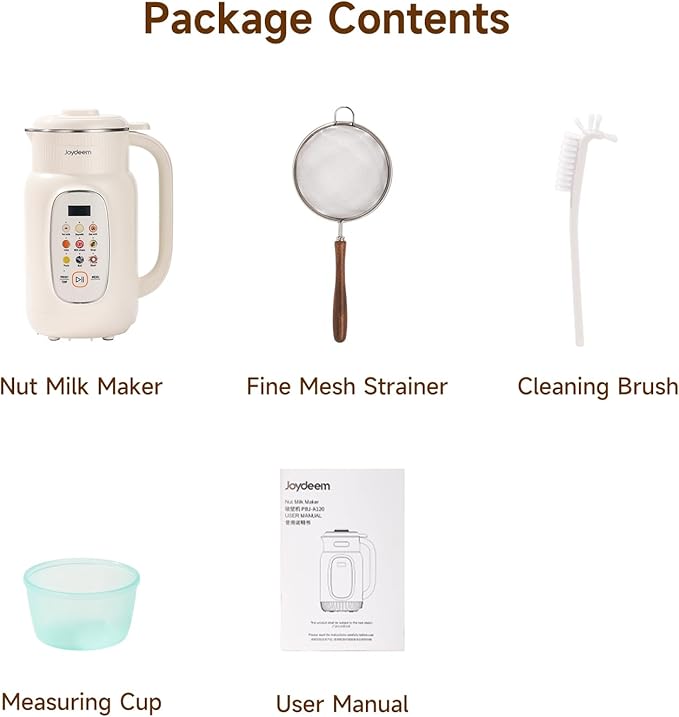 Joydeem Nut Milk Maker Machine,Adjustable Temperature Control, 46oz Almond, Soy, Oat, Coconut Plant-Based Non-Dairy Beverage Blender with 10 Blades, Auto Clean, Boil Water, Timer, Keep Warm, White