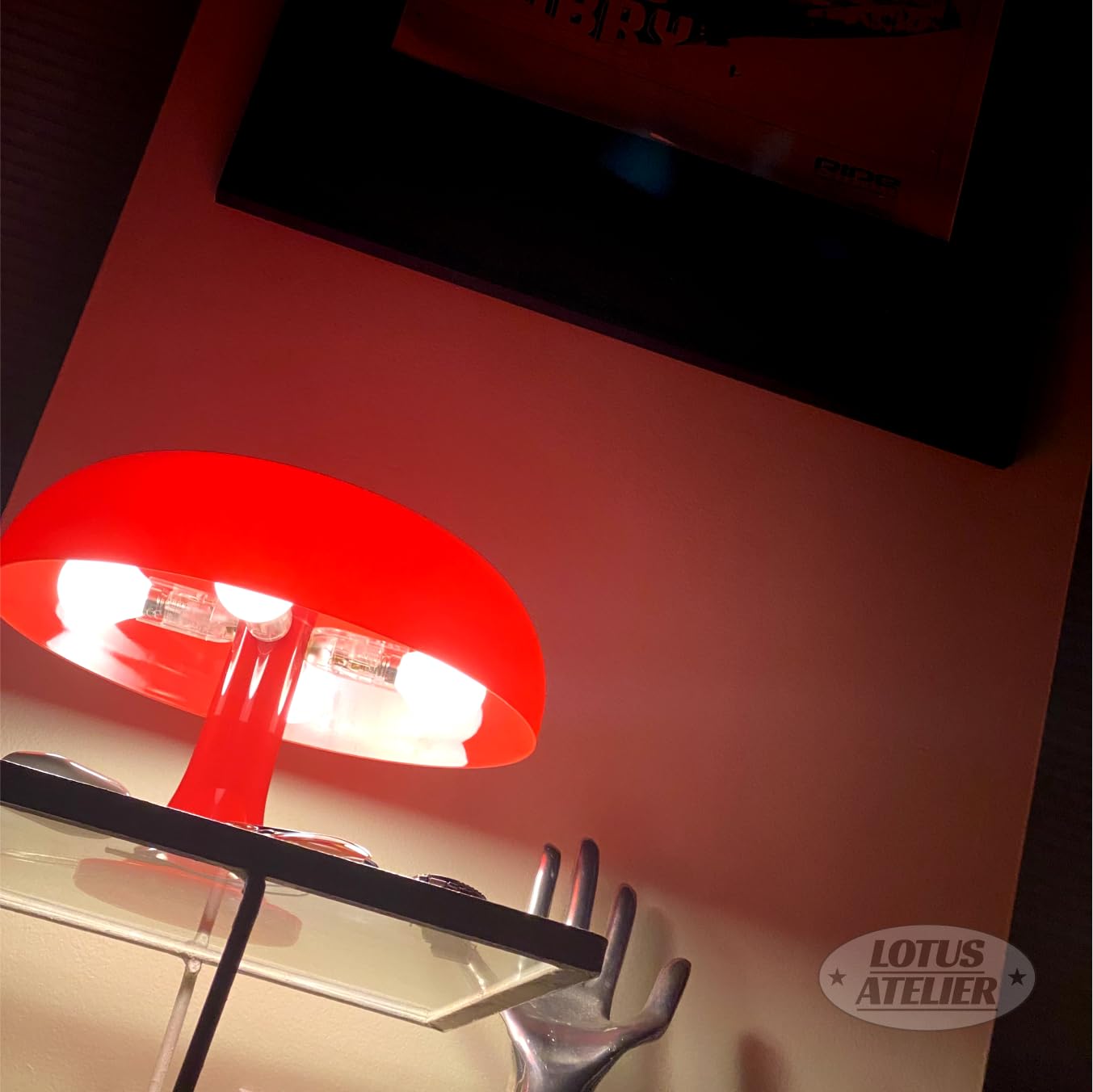 Lotus Atelier Red Mushroom Lamp For Room Aesthetic Modern Lighting For Bedroom Mid Century Lamp | Cool Retro Living Room Decor | Table Lamp Mushroom Light Home Decor Mcm (Red)