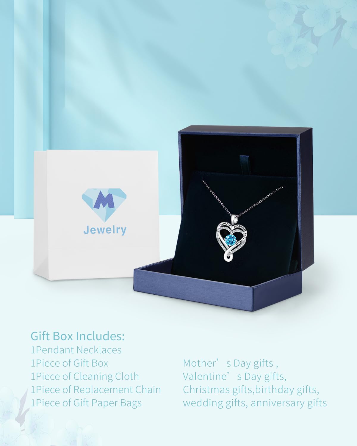 Necklaces for Women S925 Infinity Heart Turquoise Birthstone Jewelry for Women Wife Birthday Gift Ideas Anniversary Romantic Lov