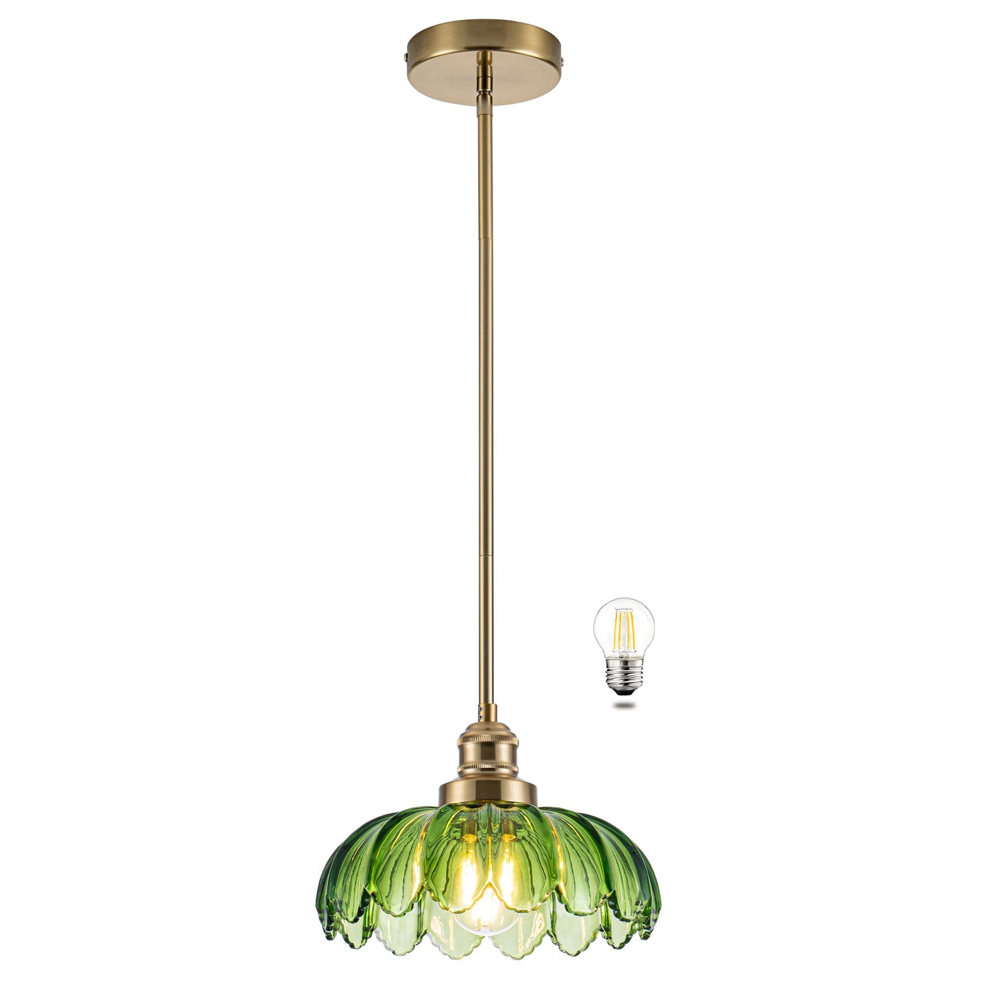 MAYNA 1 Pack Vintage Pendant Light Fixtures, Brass Pendant Lighting with Green Lmapshade, Glass Island Light fixtures for Kitche