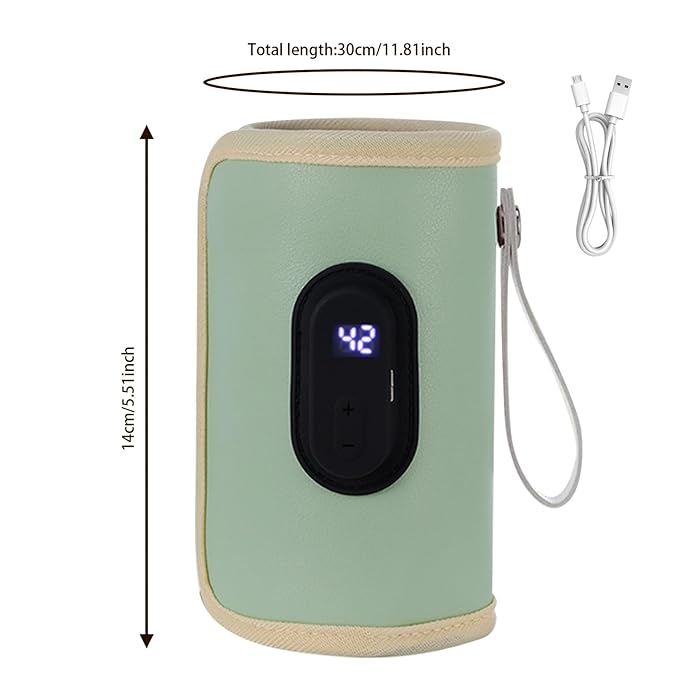 Baby Bottle Warmer Bag, Portable Bottle Warmer 18W Quick Heating Baby Bottle Warmer Temperature Adjustable USB Baby Bottle Heater for Home Family Travel Green