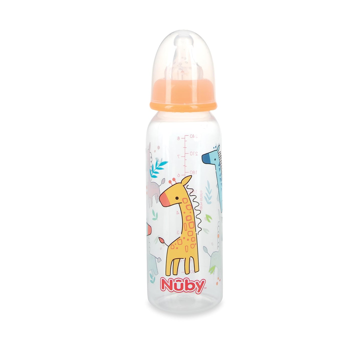 Nuby Standard Neck Tinted Bottle, 8 Ounce, 1 Pack of 1 Bottle, Colors/Patterns May Vary