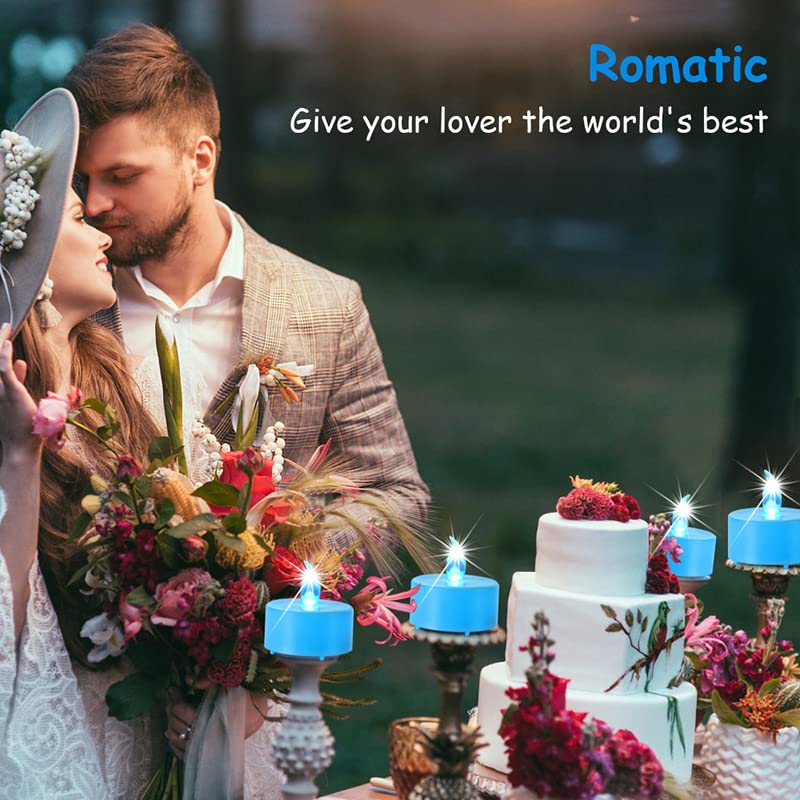 Baikaraer Battery Operated Tea Lights Candles, Flameless Electric Fake Candle, 100 Pack Flickering Votive Led Tealights, Long Lasting 200+Hours, for Wedding Party Home Decoration (Blue)