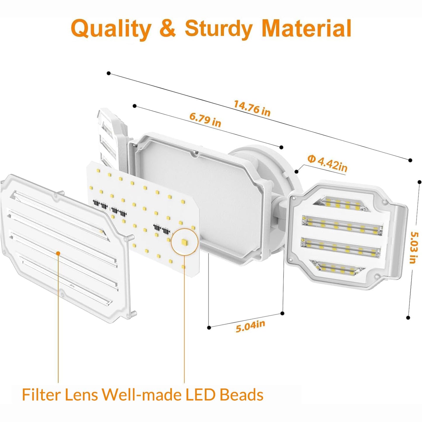 LEPOWER 4500LM LED Flood Light, 45W, 3 Adjustable Heads, IP65 Waterproof, 5000K, White, Model YY07D-WH