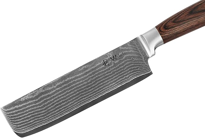 Wakoli EDIB Damascus Nakiri Knife – 6.9" Vegetable Knife with VG10 Core, Professional Kitchen Cutting Tool made of 67-Layer Damascus Steel & Ergonomic Pakkawood Handle