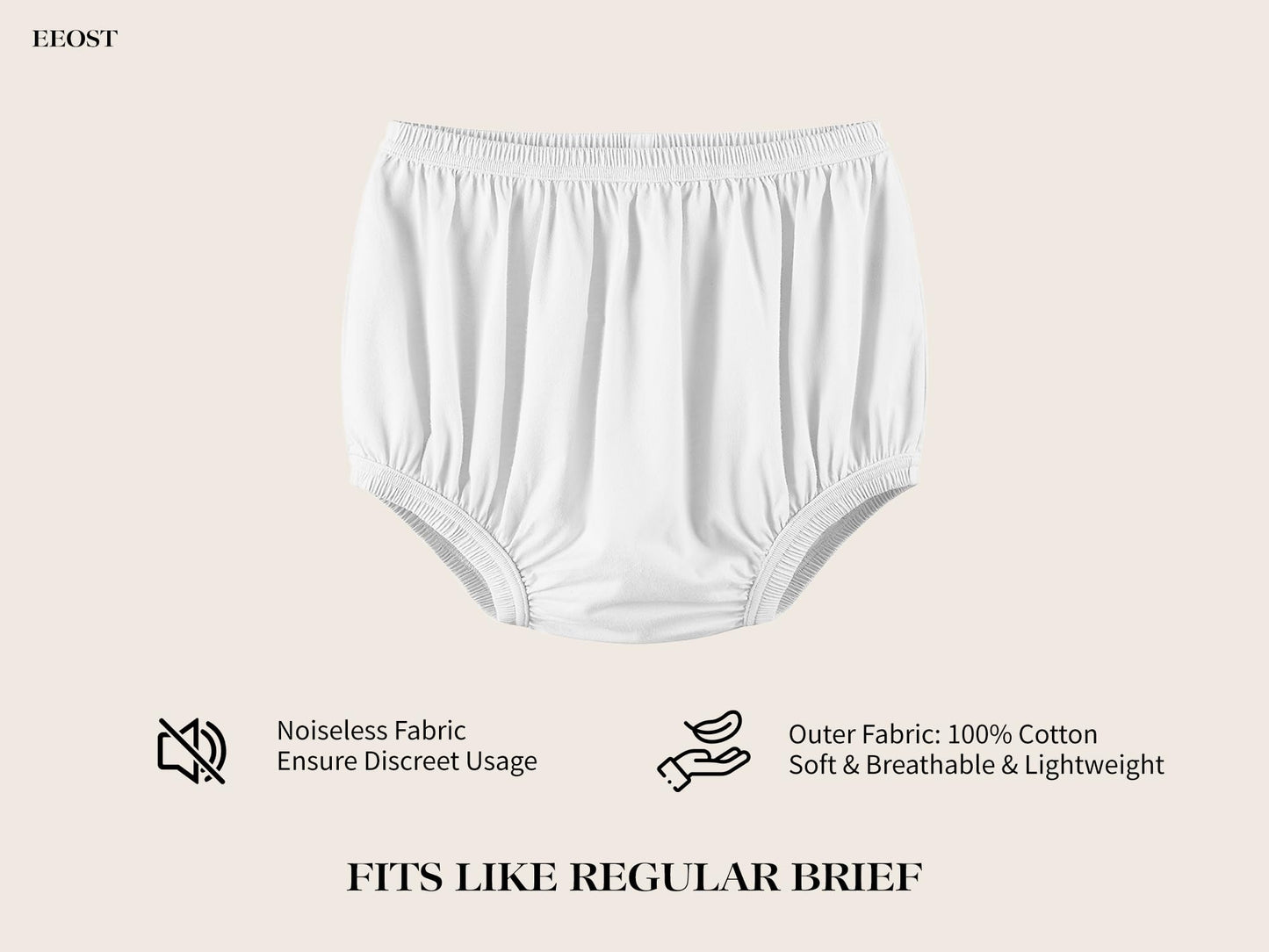 EEOST Adult Diaper Cover for Incontinence Noiseless Leak-Protection Underwear Plastic Pants Over Diapers Waterproof Rubber Pants (White, Large)