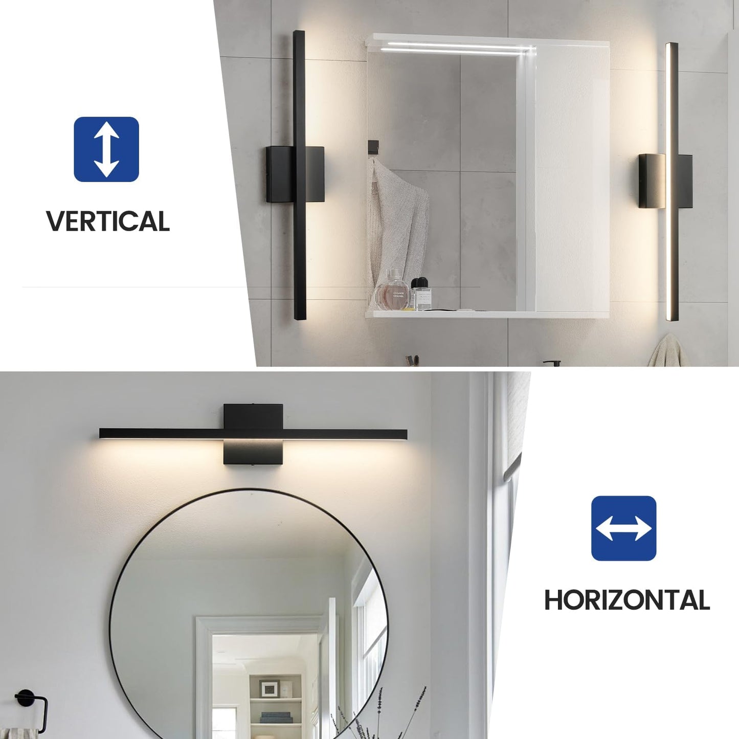 Epinl Black Vanity Light Fixtures For Bathroom - 23.6 Inch Dimmable Modern Bathroom Light Fixture Over Mirror 5Cct Adjustable Wall Sconce Lighting Fixture Led Vanity Lights Bar