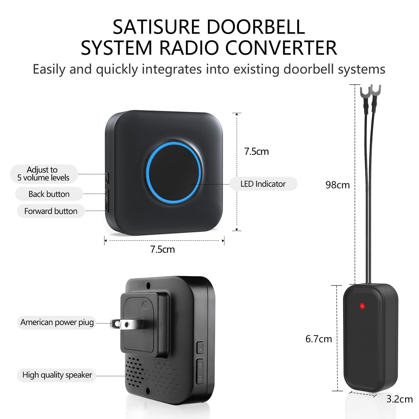 BITIWEND Wireless Doorbell Chime for Blink - Compatible with Blink Video Doorbell and Blink Video Doorbell (2nd Gen) with Wired Transmitter (1 Video Doorbell Extender 1 Receiver)