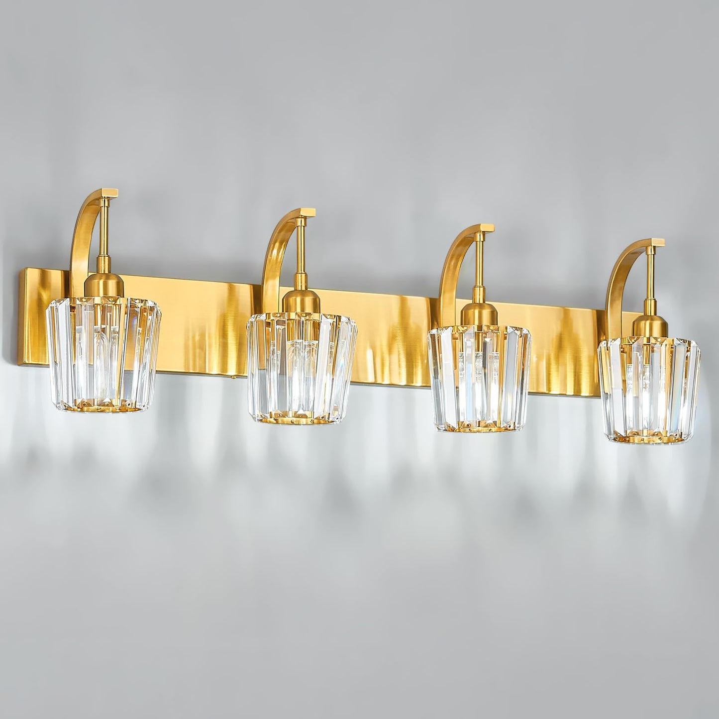 Fdpby Modern Bathroom Vanity Light 4-Light Gold Wall Sconce With Crystal Accents Over Mirror Bathroom Lighting Fixture 32.67 Long Dimmable Vanity Lamp For Makeup Easy Installation