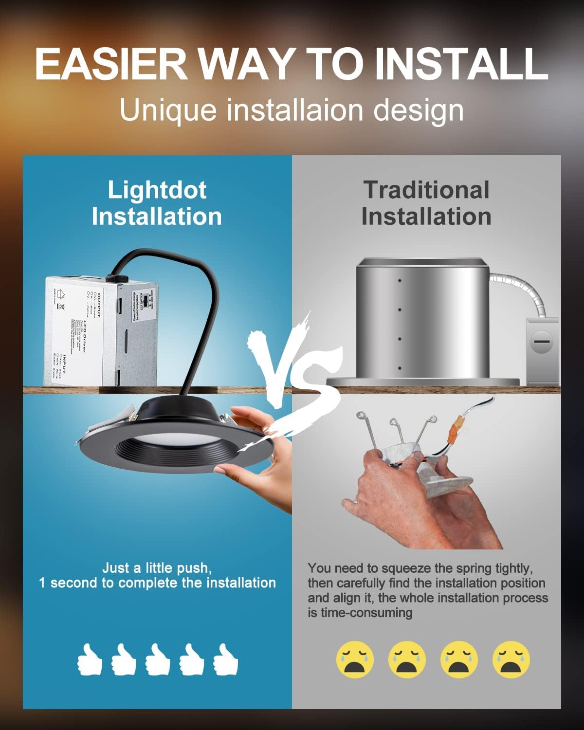 Lightdot 12W Dimmable LED Downlight, 3CCT Selectable (3000K/4000K/5000K), Black, 6 Inch Canless Ceiling Light,