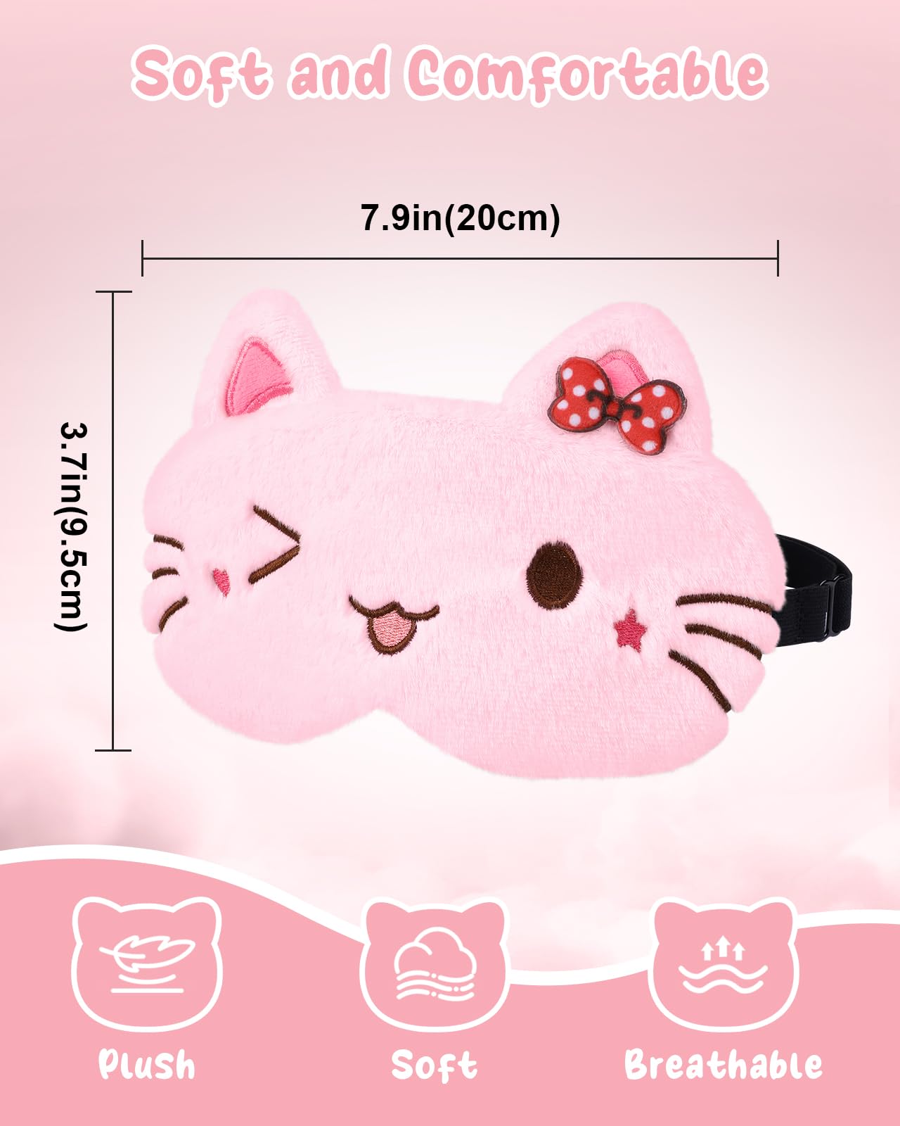 Miss Adola Sleep Mask for Kids - Cute Cartoon Plush Fuffy Sleeping Eye Cover Cat Kawaii Soft Eyeshade with Adjustable Strap Animal Eye Blindfold for Kids Girls Boys Teens