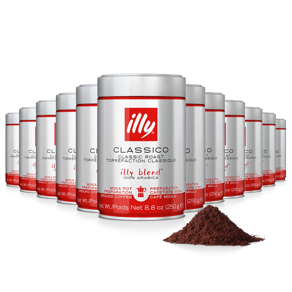 illy Ground Coffee Moka - 100% Arabica Beans - Rich Aromatic - Classico Medium Roast - Notes of Caramel, Orange Blossom & Jasmin
