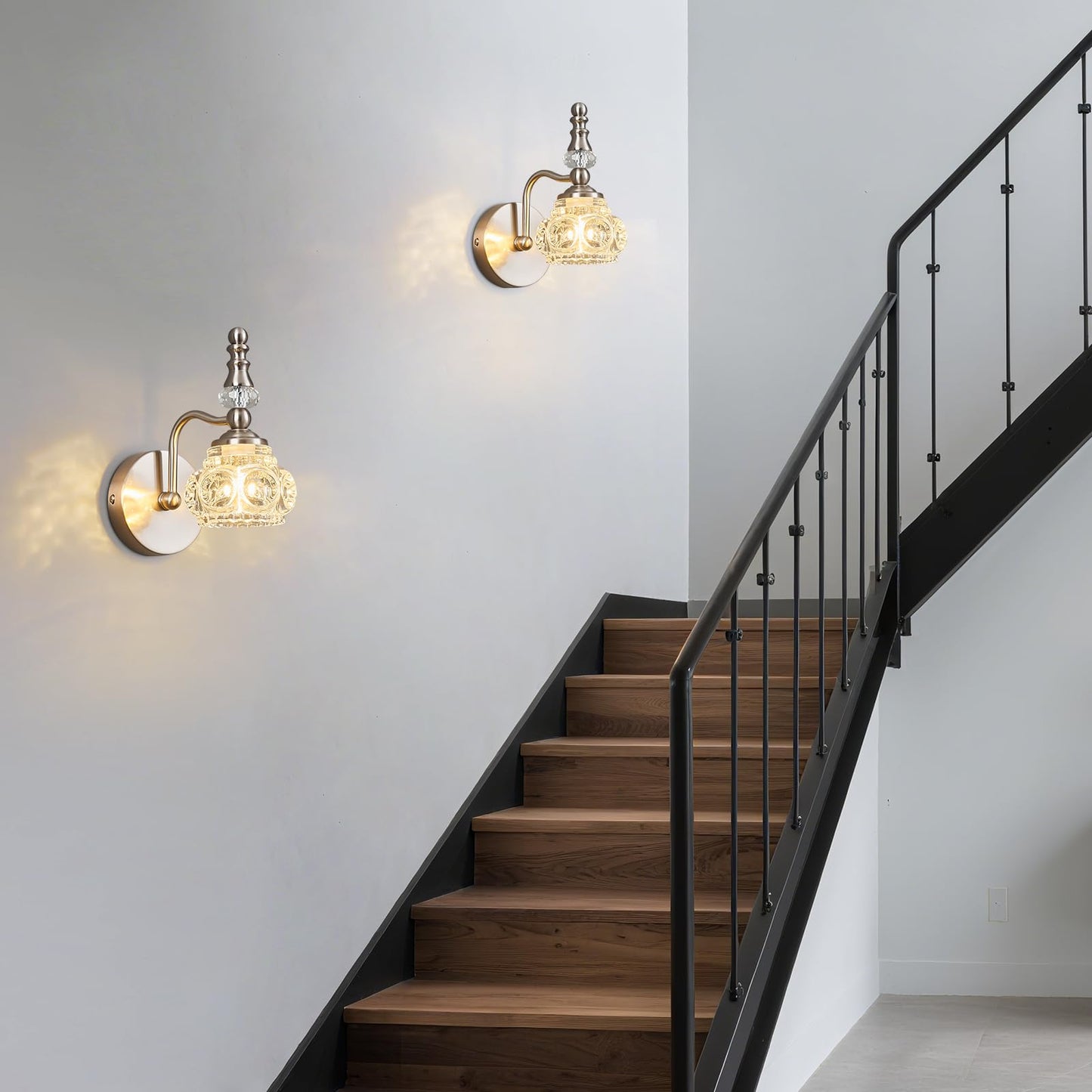Lbsqj Modern Wall Sconce Set Of Two Indoor Wall Lamp Nickel Vintage Wall Sconces Glass Wall Light Bathroom Vanity Light Fixture Wall Mounted Room Sconce Wall Lighting