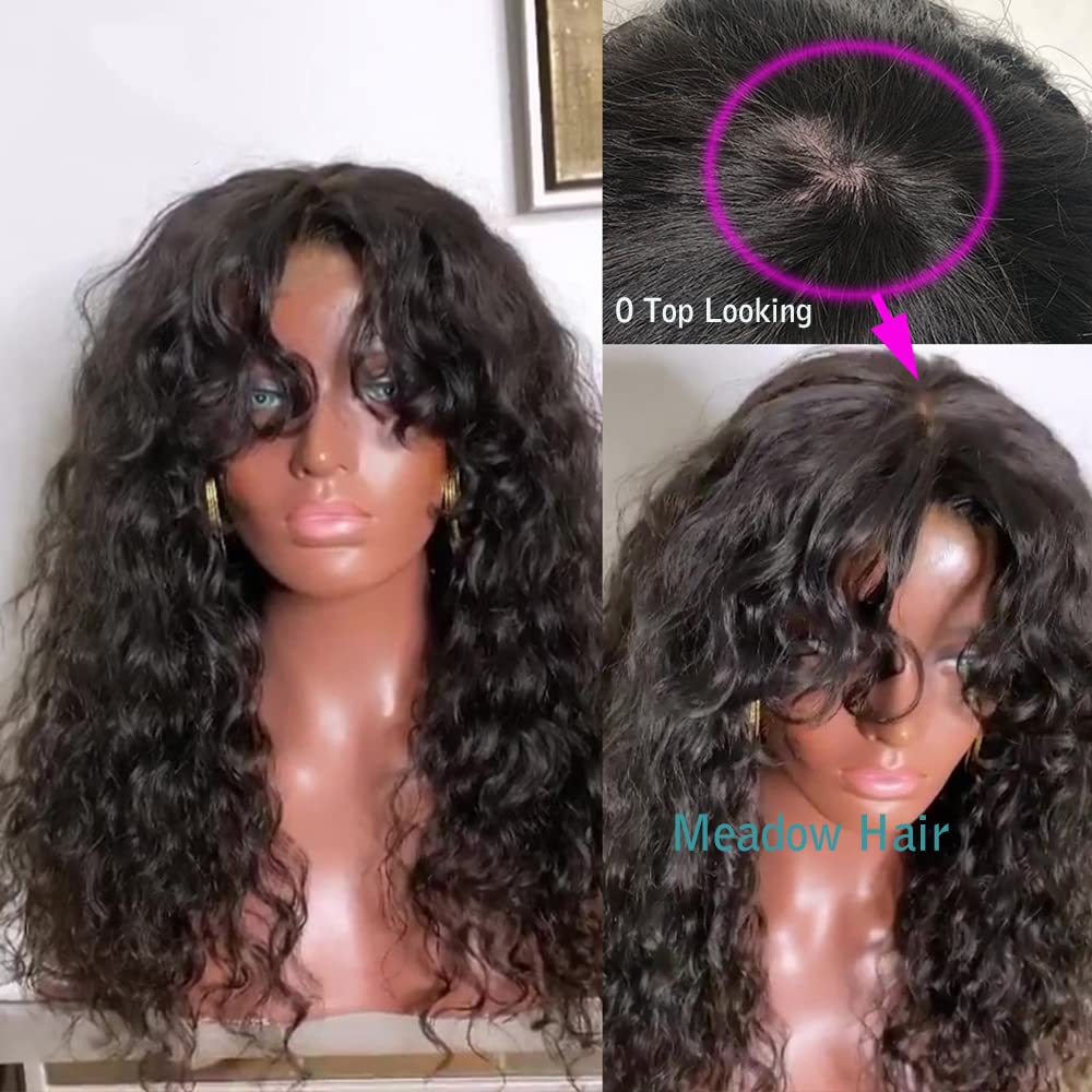 Curly Wig With Bangs Human Hair Brazilian Virgin Hair Wigs 180 Density Full Machine Made O Scalp Top Bang Wig Glueless Deep Wave
