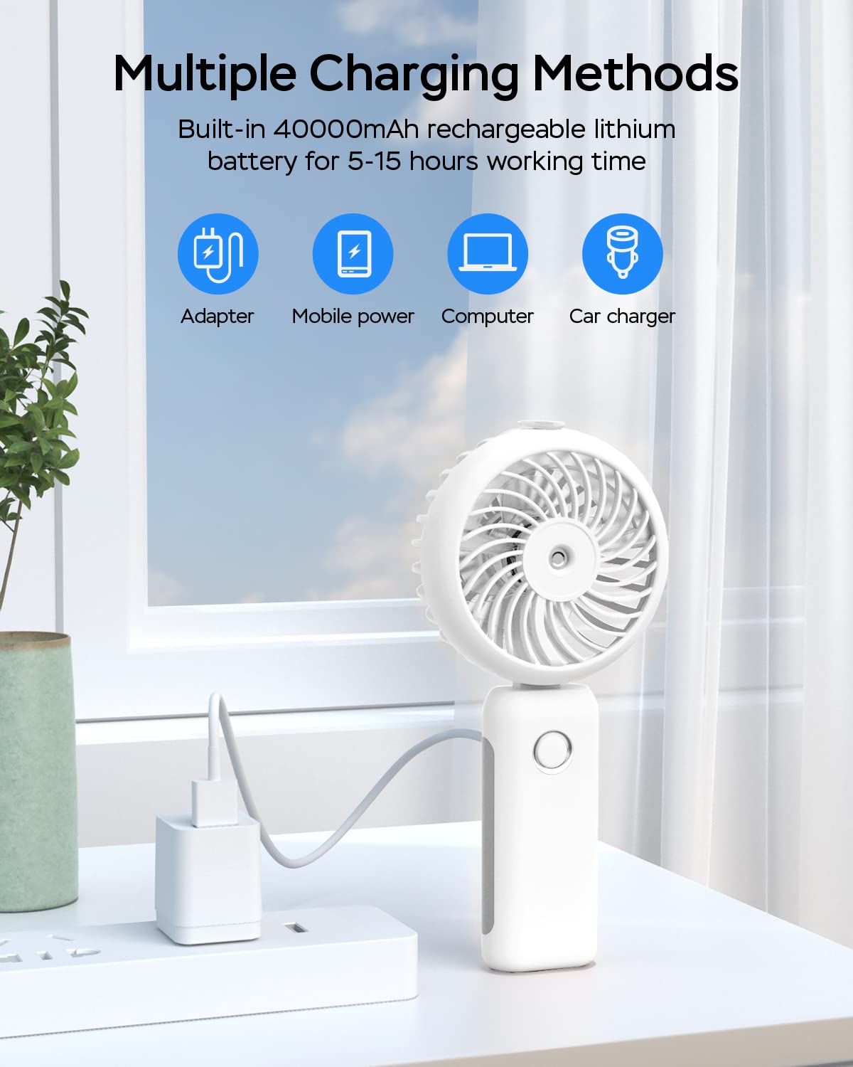 Rnkrun Portable Handheld Misting Fan, 4000Mah Usb Rechargeable Personal Mister Foldable Fan Battery Operated Spray Water Mist Fa