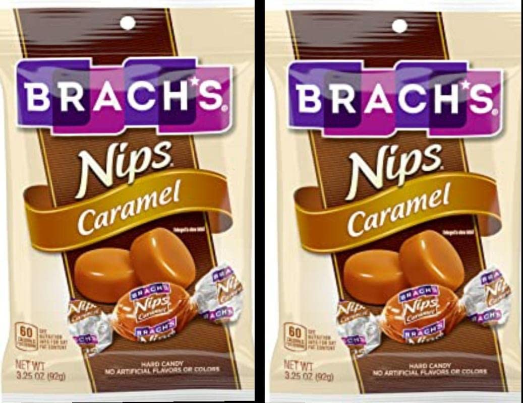 Brachs Nips Caramel Flavor 3.25oz bag 2-PACK Individually Wrapped Gluten Free Candy