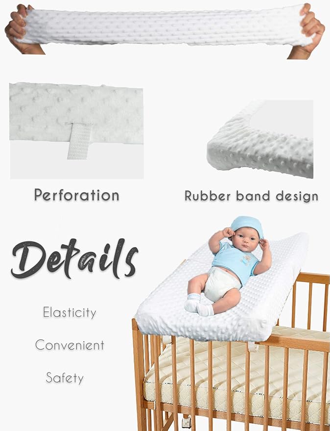 Baby Changing Pad Cover, Super Soft Plush Dot Diaper Changing Table Covers for Baby Girls and Boys, Ultra Comfortable, Diaper Changing Cloths for Babies, Fit 32"/34'' x 16" Pad (White)