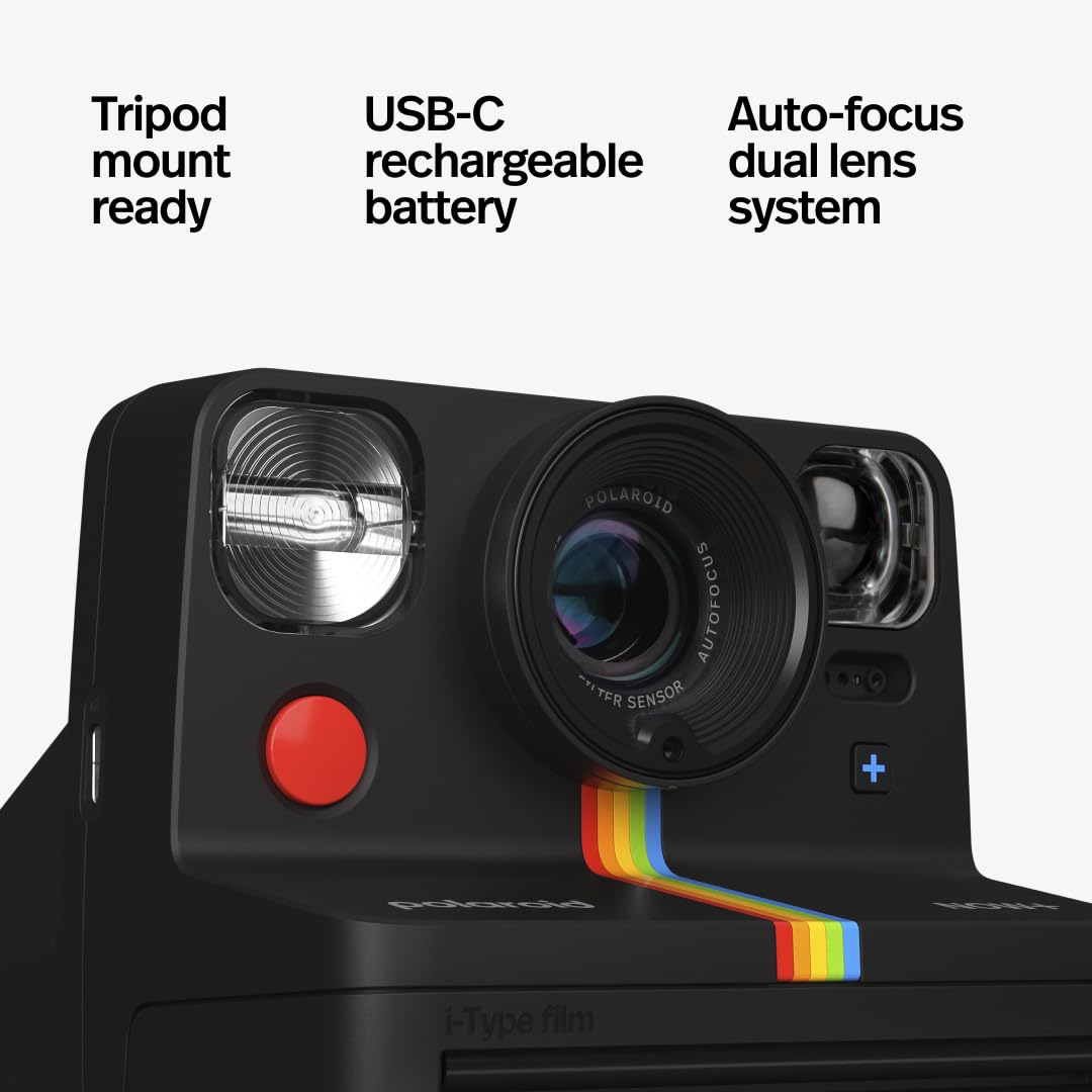 Polaroid Now+ 2Nd Generation I-Type Instant Film Bluetooth Connected App Controlled Camera - Black (9076)
