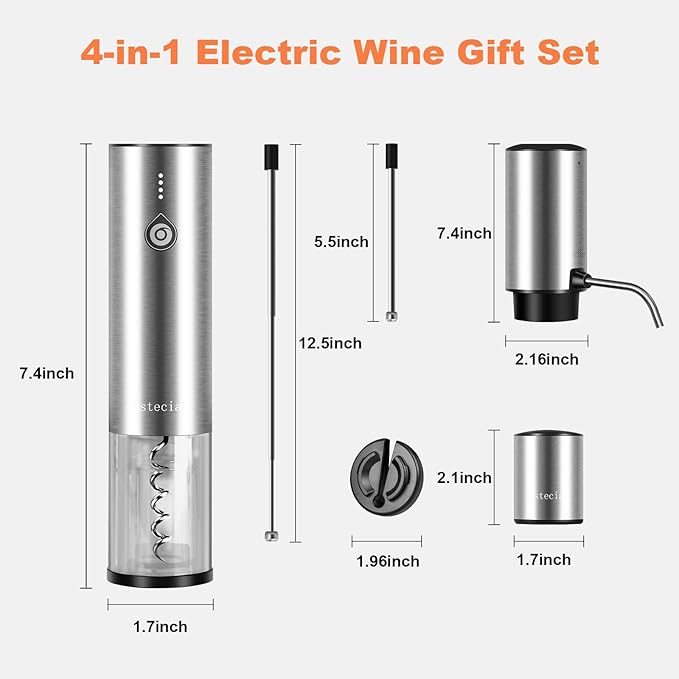 Electric Wine Bottle Opener Set, with Luxurious Wooden Gift Box, 2-in-1 Electric Decanter Wine Aerator & Dispenser, Vacuum Stopper, Foil Cutter, Automatic Wine Opener for Wine Lovers Home Bar