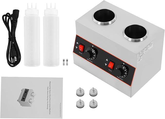 Electric Chocolate Sauce Warmer, 320W 110V Adjustable Temperature Toppings Bottle Hot Fudge Warmer with 2 Squeeze Bottle, 0.14Gal Single Bottle Hot Cheese Sauce Dispenser Jam Heat Preservation Machine