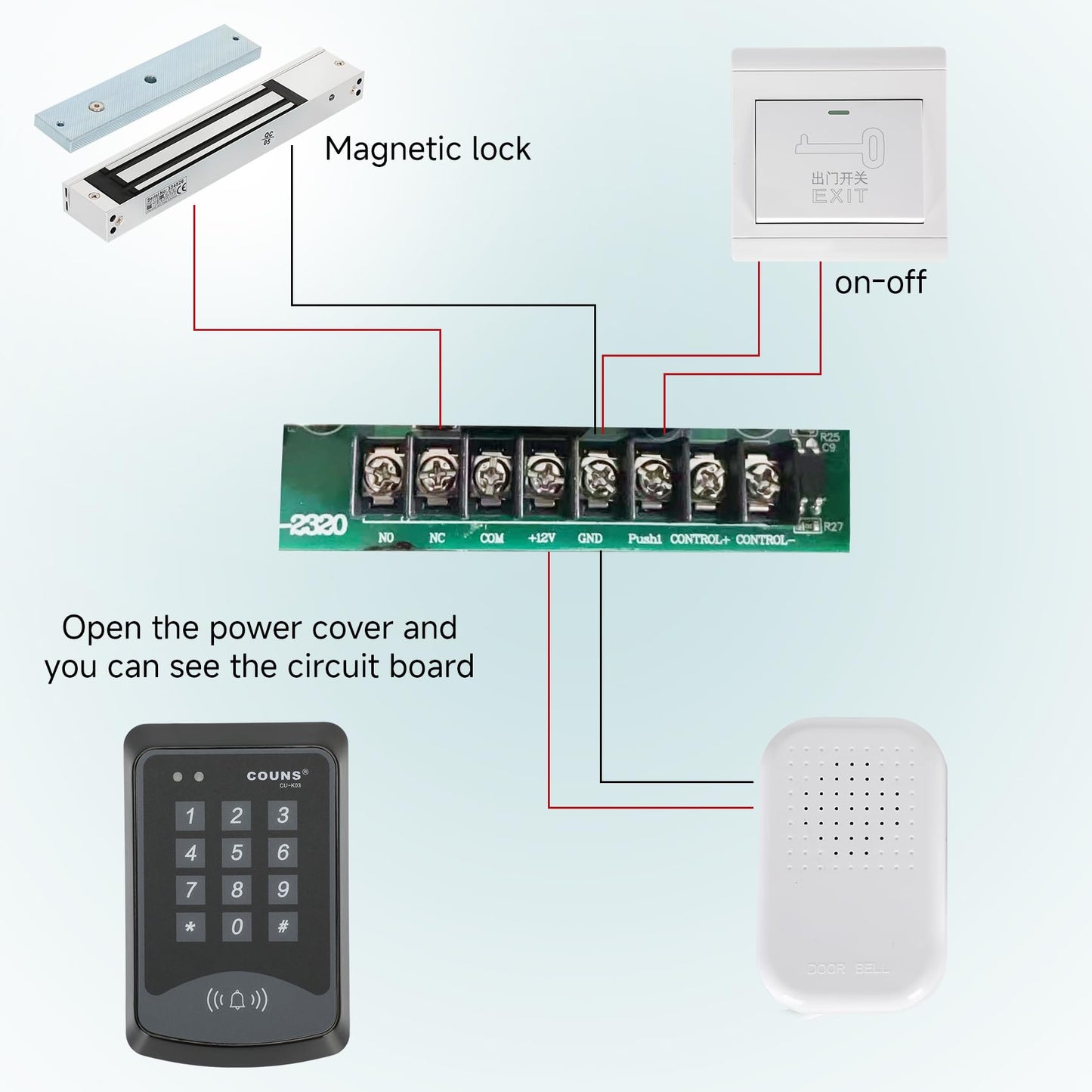 Access Control System RFID 600 lbs Electromagnetic Door Lock with Two Remotes Equipped with Five Access Keys Built-in Alarm Tone 110V Power Supply