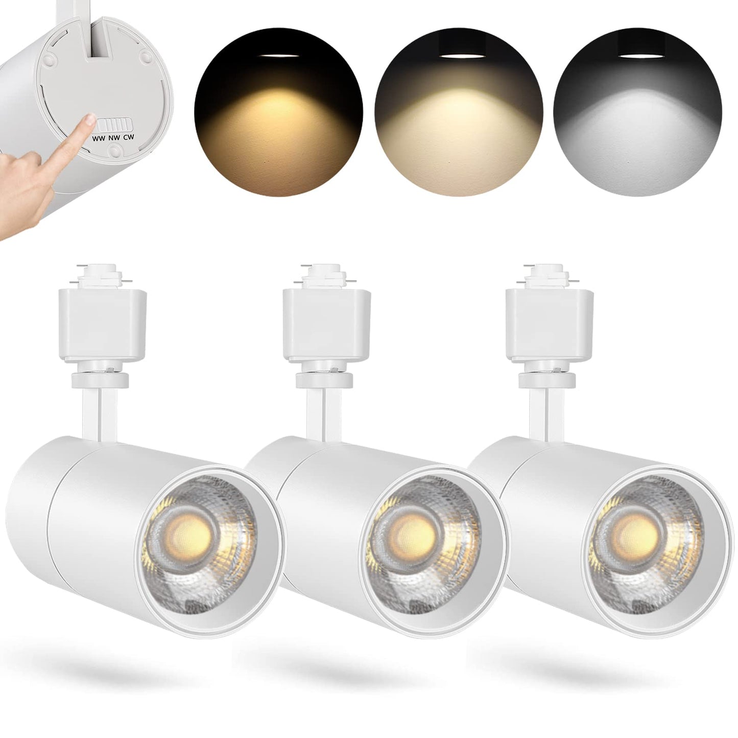 VANoopee 3-Color in 1 20W H Track Lighting Heads Dimmable Flicker Free Bright LED Track Lighting Fixtures for Accent Retail Kitc