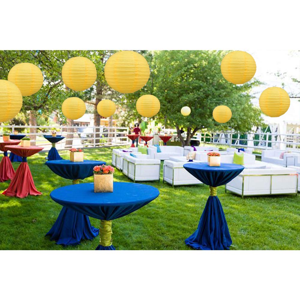 Beishida Yellow Round Paper Lanterns - 10 Pack Decorative Hanging Asian Style For Birthday, Halloween, Wedding, Fall Home Decor
