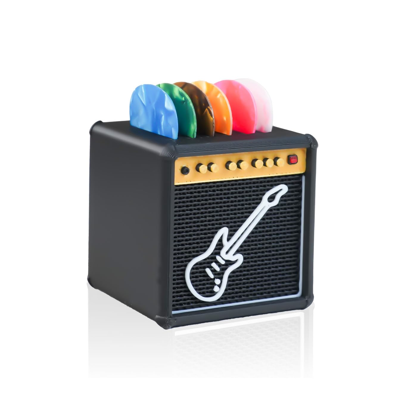 POIET Guitar Picks Holder Box, Guitar Pick Display Holder, Amp Speaker Styled Pick Holder with 8 Celluloid Guitar Picks, Guitar