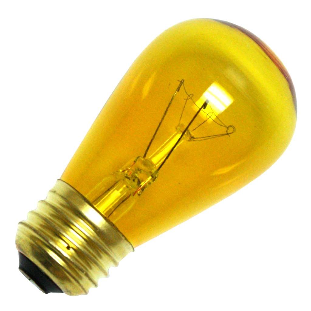Bulbrite S14 Amber Sign Bulb, 11W 130V, E26 Base, Brass Material, Model 739698701219