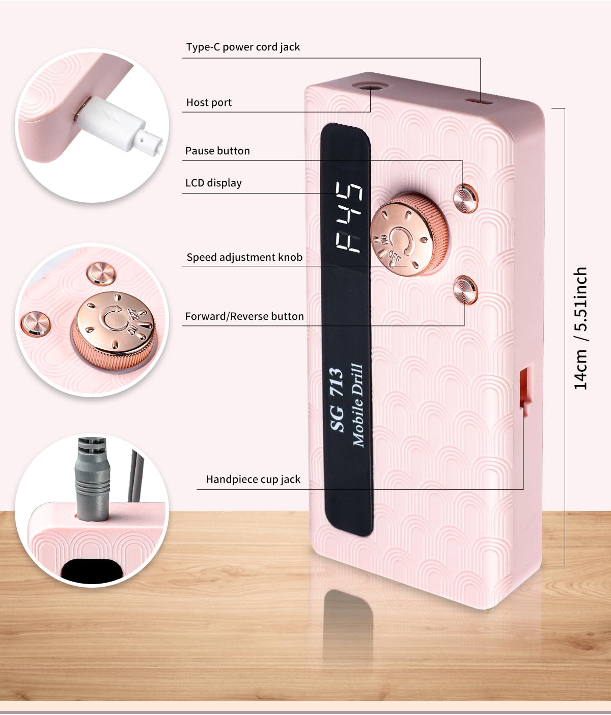 Electric Nail File Professional Kit - 45000RPM Portable Nail Drill Electric File with 11 Bits & Base?LED Screen?Ultra-Silent, Re