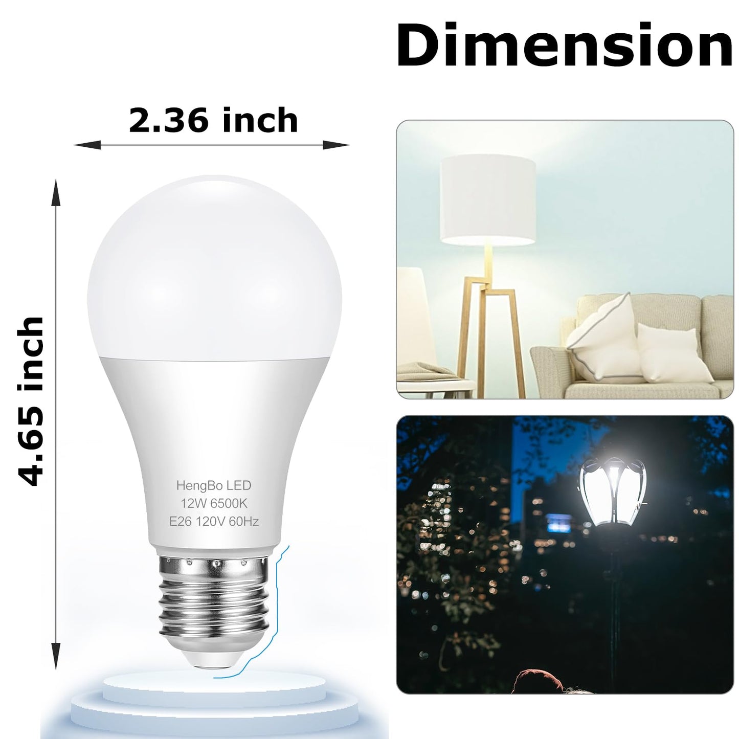 HengBo LED Light Bulbs 100 Watt Equivalent 12W Non-Dimmable E26/E27 6500K Daylight Pack of 4