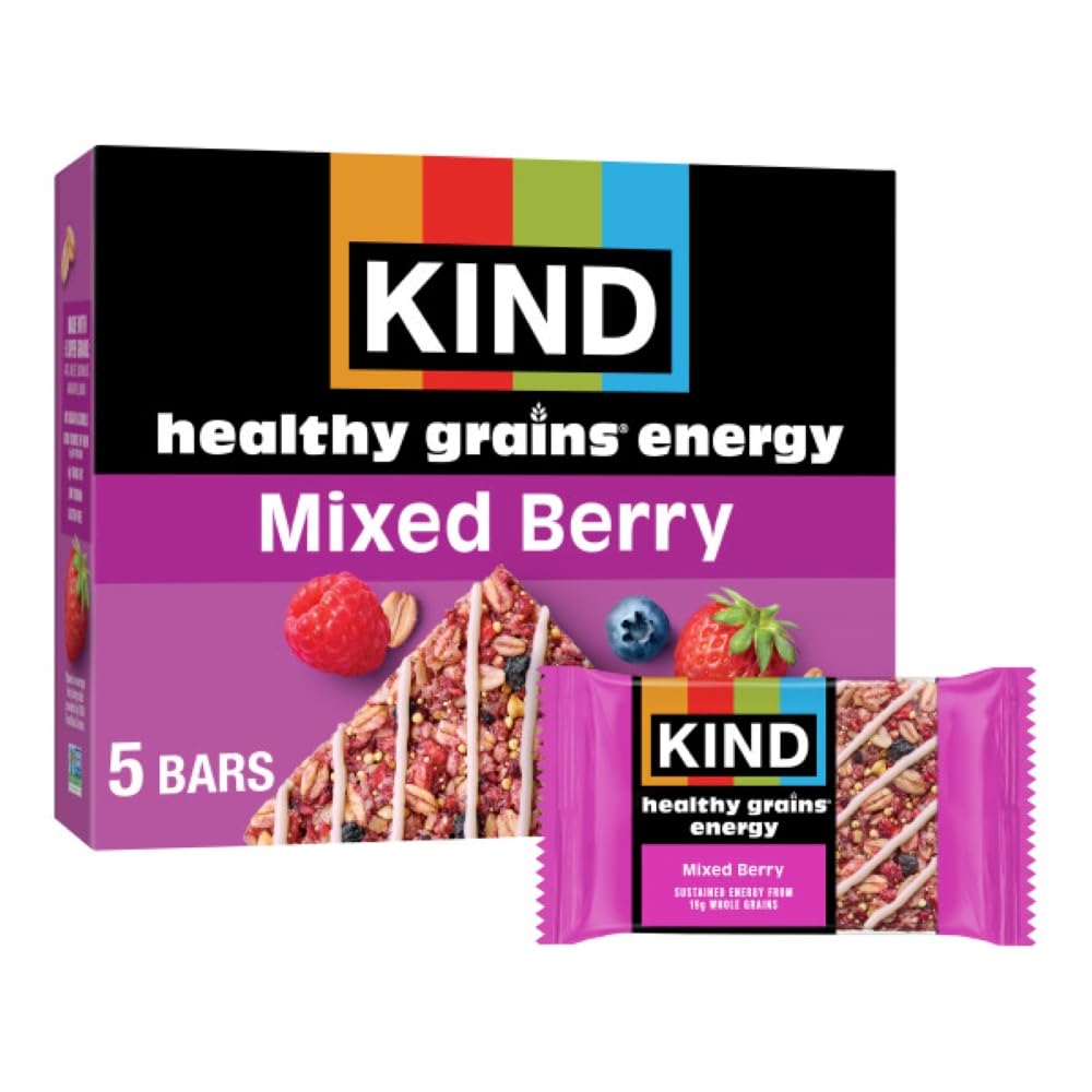 KIND Healthy Grains Energy Bars Mixed Berry 19g Whole Grains Made with Super Grains Gluten Free Snacks 5 Ct 7.1oz