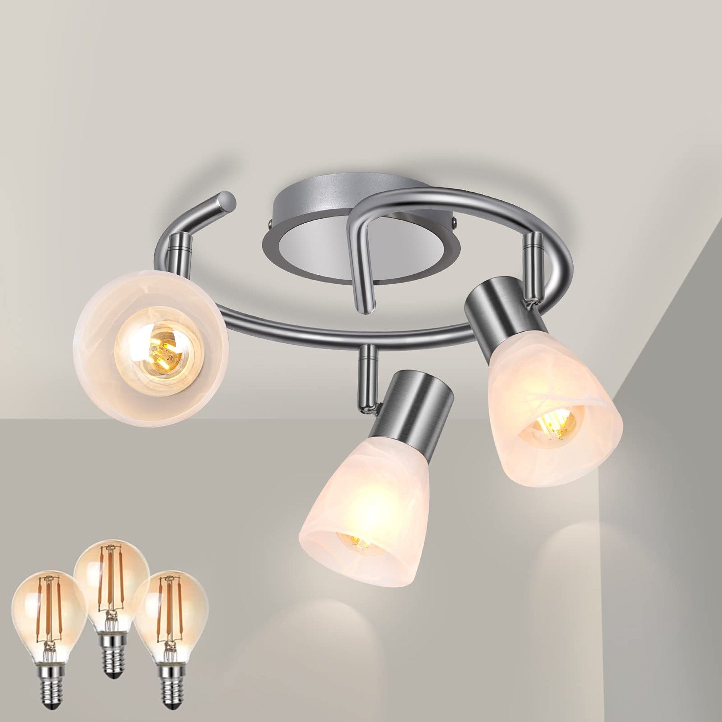 HiBay 3-Light Ceiling Light Fixture, Modern Sliver Adjustable LED Track Lighting Round Spot Lights, Directional Spotlight with G