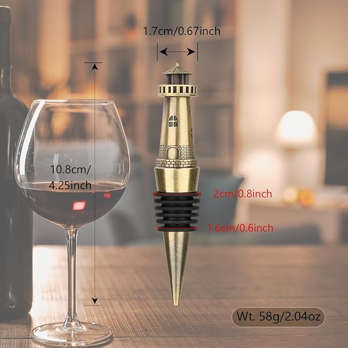 Nautical Lighthouse Wine bottle Stopper for Wine Champagne, Lighthouse Gifts Wine Gifts for Men Women Pharos Lovers, Wine Saver, Wine Accessories, Bronze