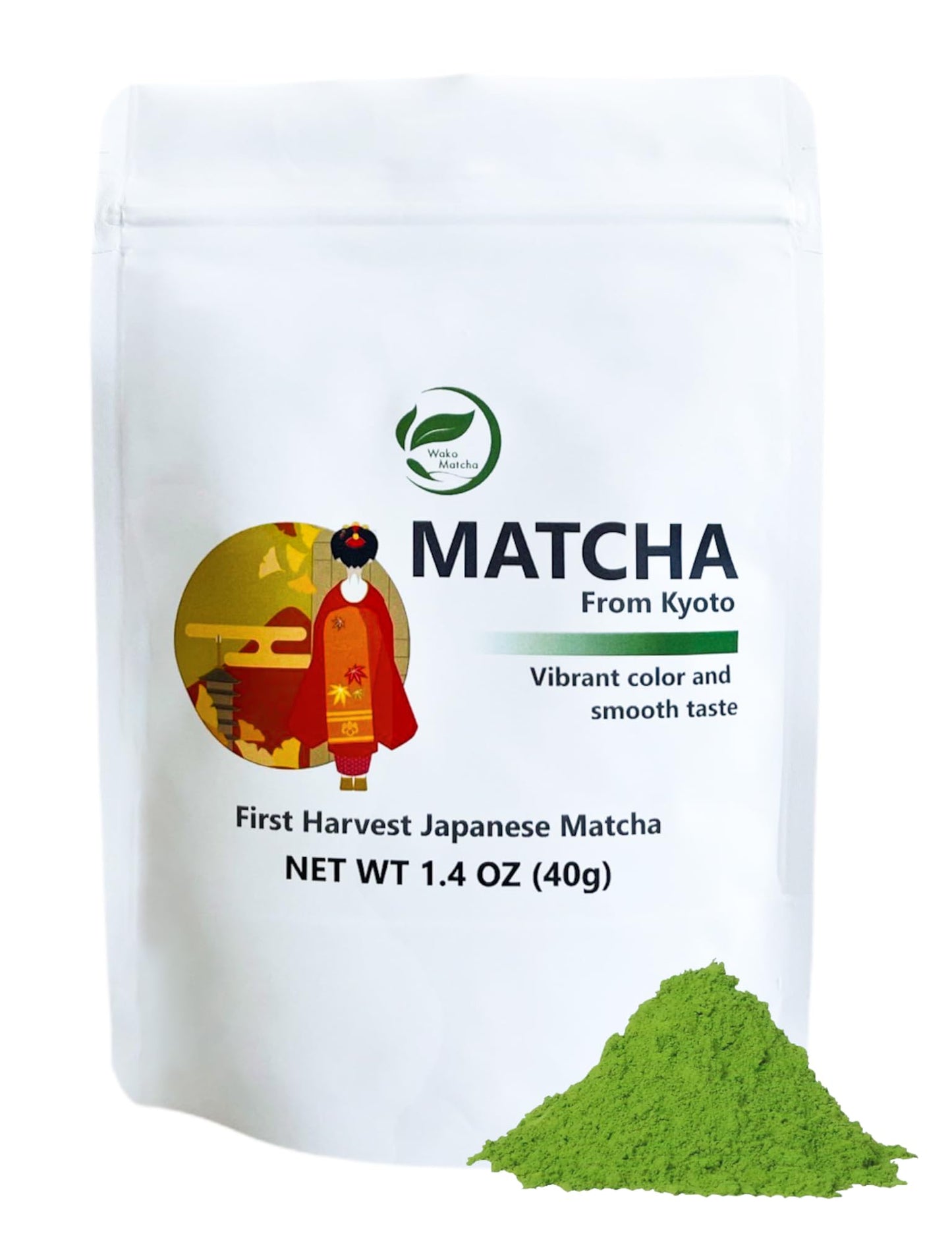 Wako Matcha First Harvest enhanced Uji Ceremonial Grade Matcha Powder For Cafe-Quality Hot/Iced Matcha and Latte Pure Matcha Green Tea for your Daily Morning Boost Authentic Japanese Unsweetened Gluten-Free 1.4 oz (40g)