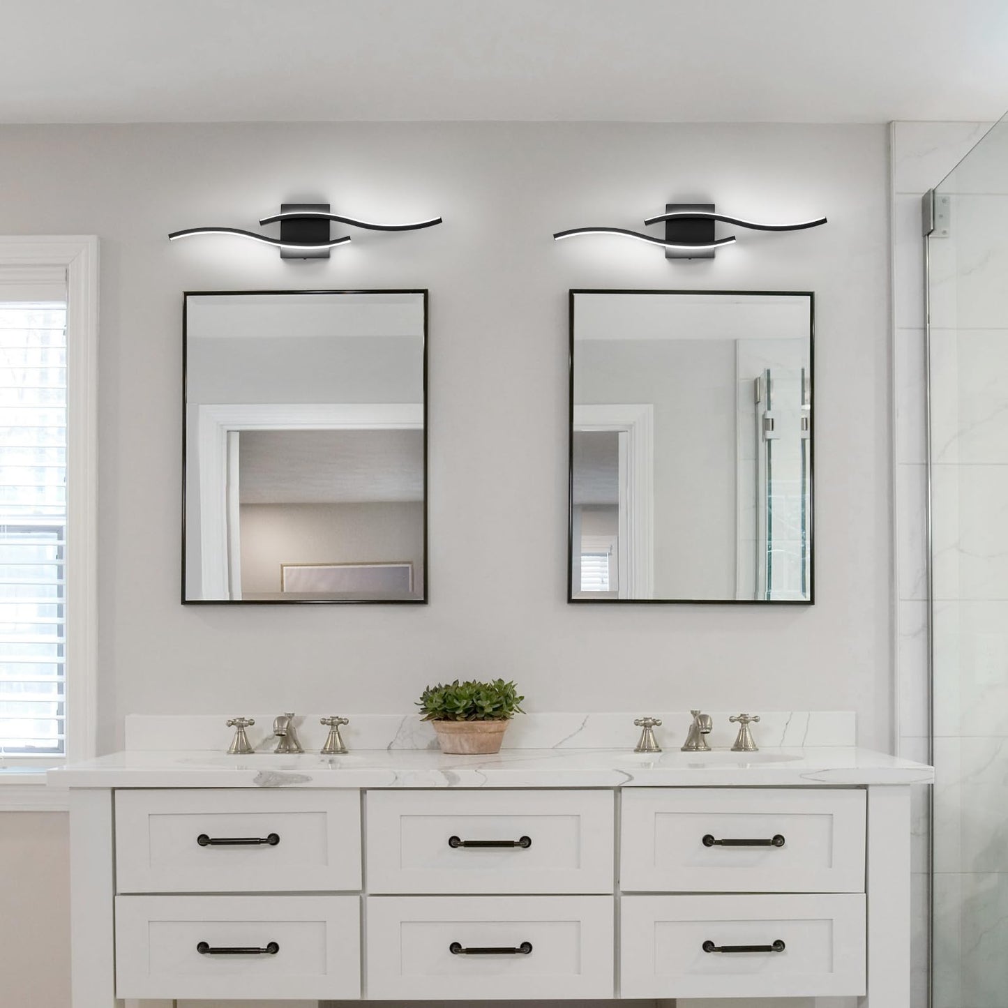 Huoku Dimmable Led Bathroom Vanity Light 24 Inch Modern Black Bathroom Lighting Fixtures Over Mirror Aluminum Wall Sconces Light Fixtures For Living Room Bedroom 6000K White Light