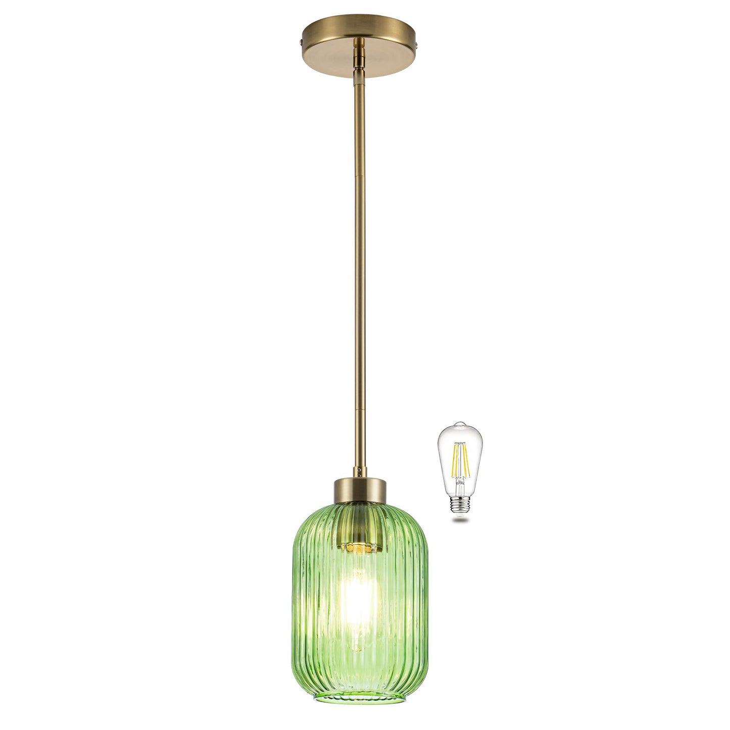 MAYNA 1 Pack Vintage Pendant Light Fixtures, Brass Pendant Lighting with Green Lmapshade, Adjustable Height Hanging Light Fixtur