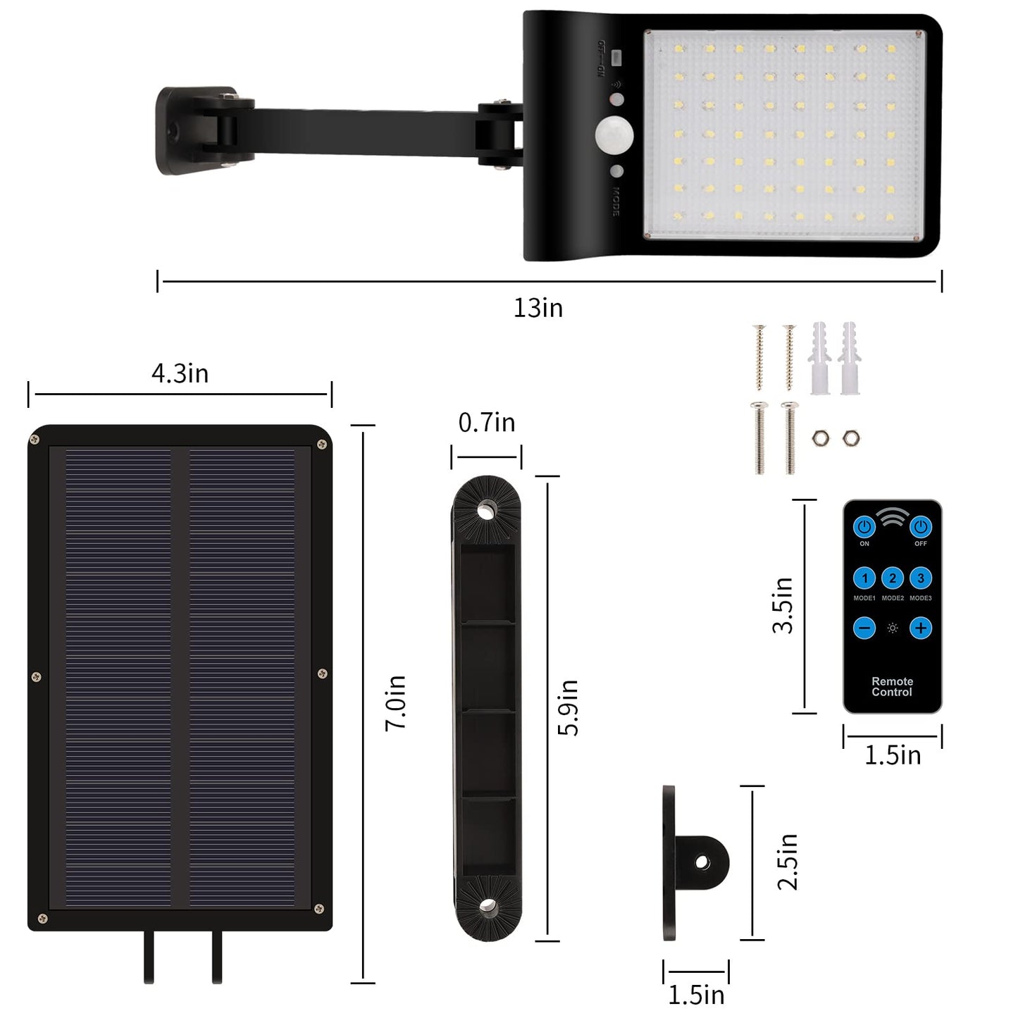 Aqonsie Solar Lights Outdoor, 56 LED, Motion Sensor, 3 Lighting Modes, 1 Pack, Black - Model 01, ABS Material