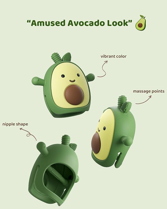 Baby Teething Toy Silicone Avocado Teething Mitten for Babies Over 3 Months Anti Dropping Wrist Hand Teethers Baby Chew Toys for Sucking Needs, BPA Free