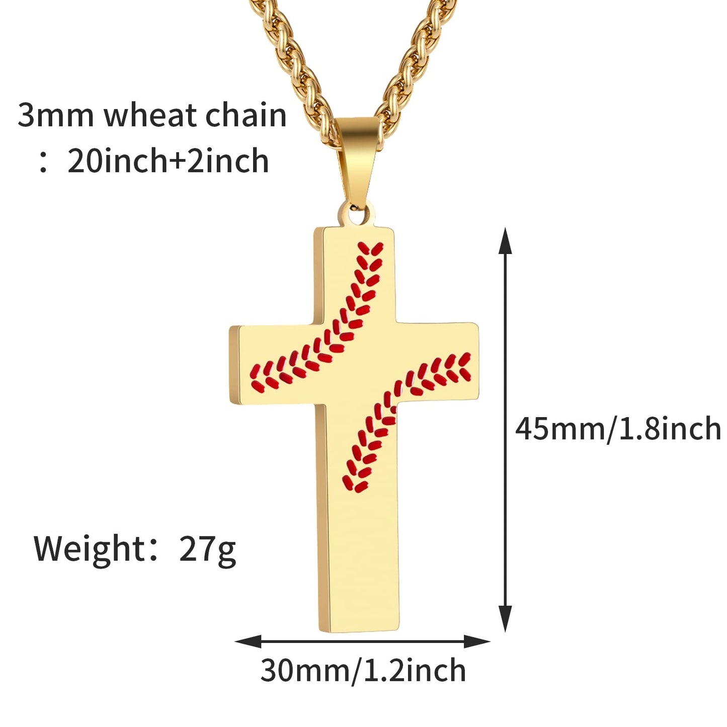 Zocomi Baseball Cross Necklace for Boys Men Stainless Steel Pendant Chain Bible Verse Religious Christian Jewelry First Communio
